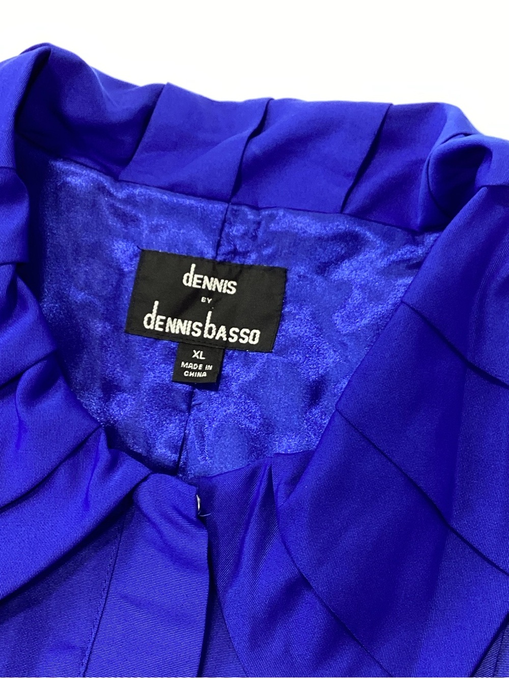 Dennis by Dennis Basso Cobalt Blue Pleated Collar Blazer Jacket XL - Picture 3 of 13